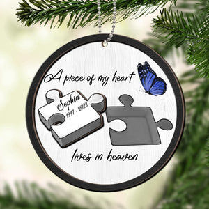 A Piece Of My Heart Lives In Heaven Memorial Personalized Wooden Ornament