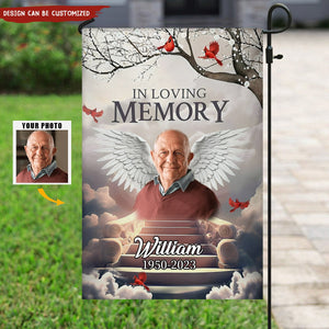 In Loving Memory Custom Photo With Angel Wings Memorial Personalized Garden Flag