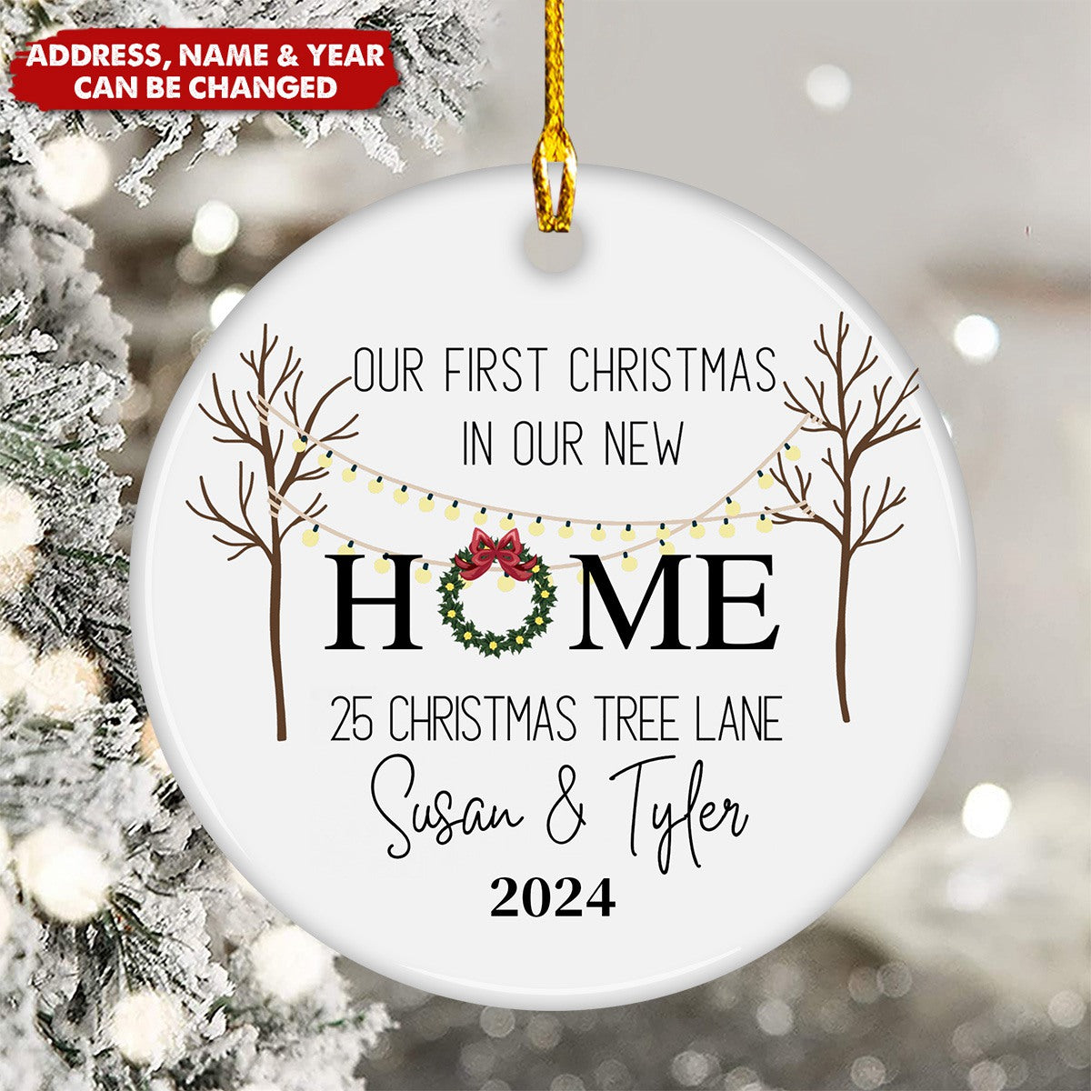 Our First Christmas in New Home Personalized Circle Ceramic Ornament