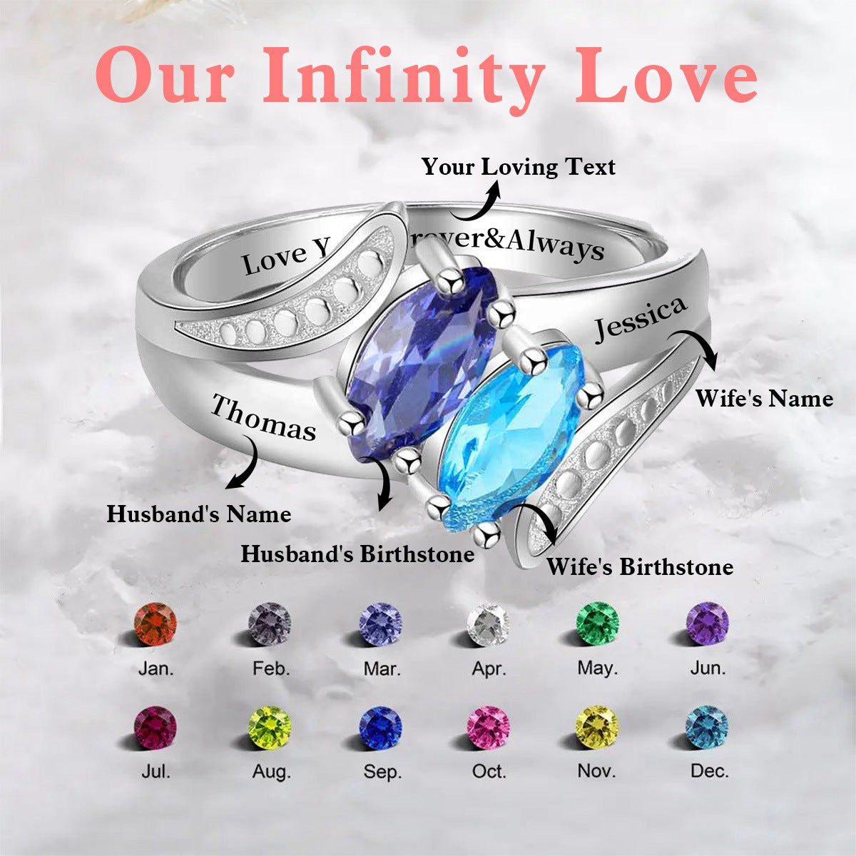 Love You Forever - Personalized Promise Birthstones Ring