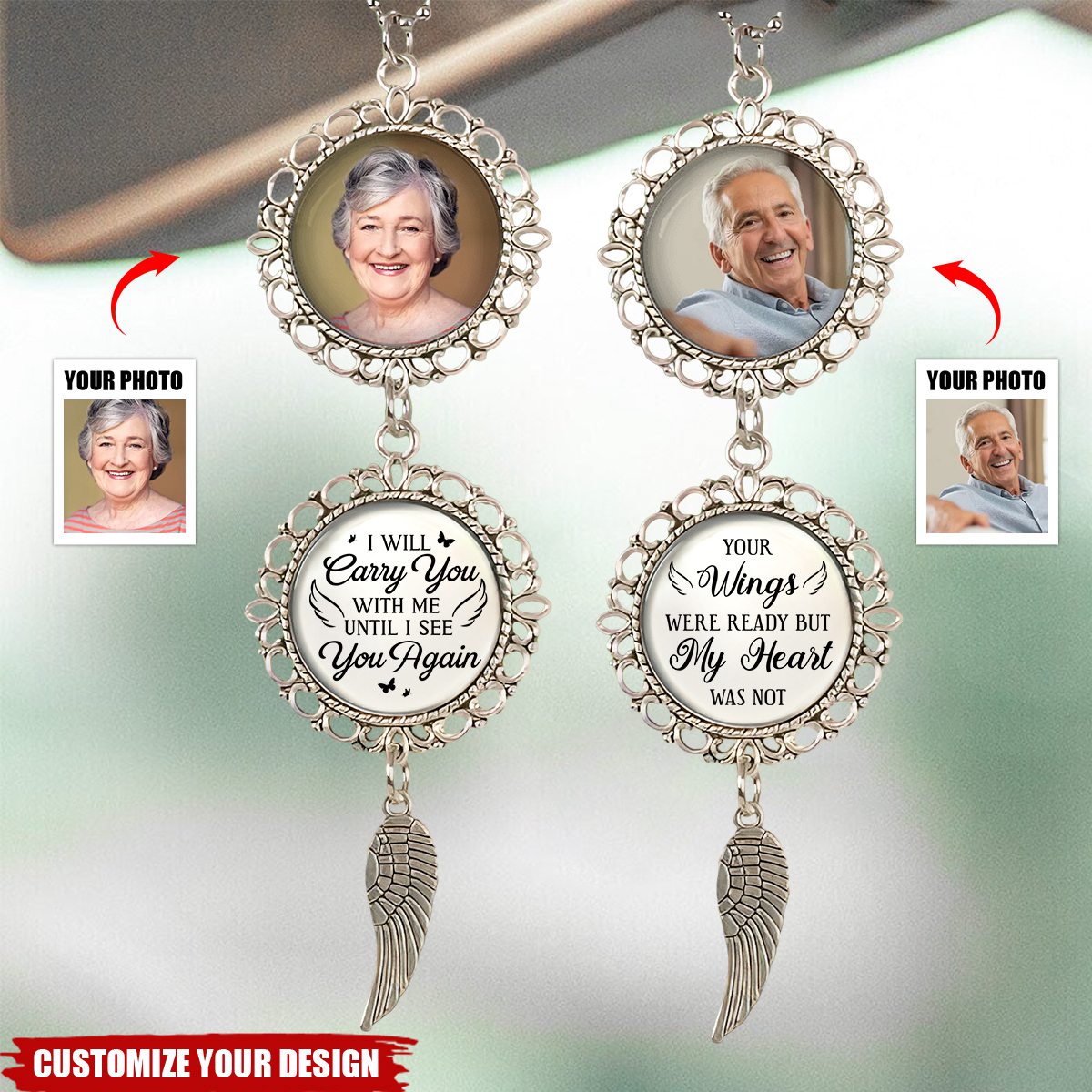 Memorial Personalized Custom Metal Car Hanging Ornament With Charm