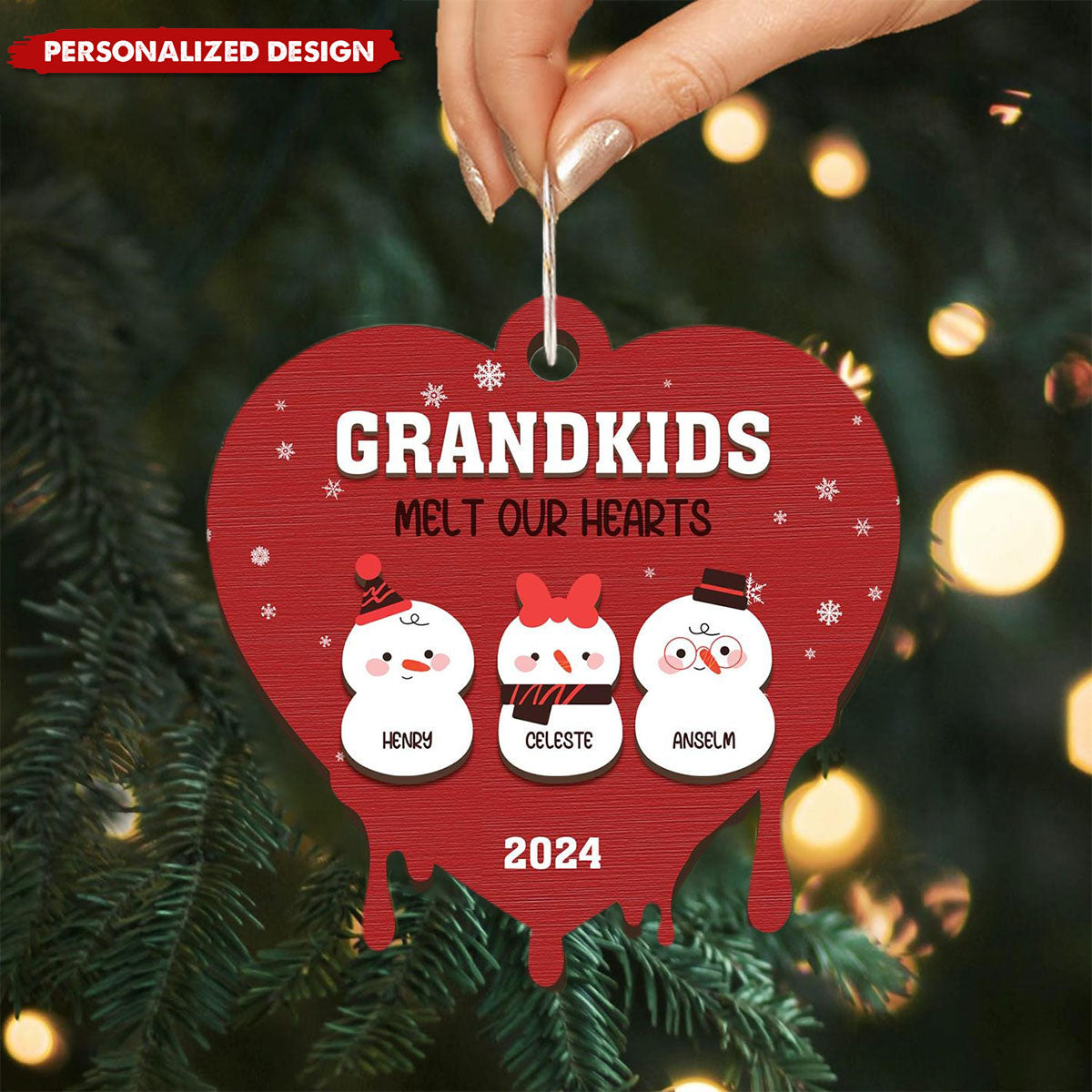 Grandkids Melt My/Our Hearts - Personalized Wooden Ornament, Gift For Family