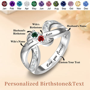 Personalized Ring with Birthstones & Names - Husbnad & Wife Ring