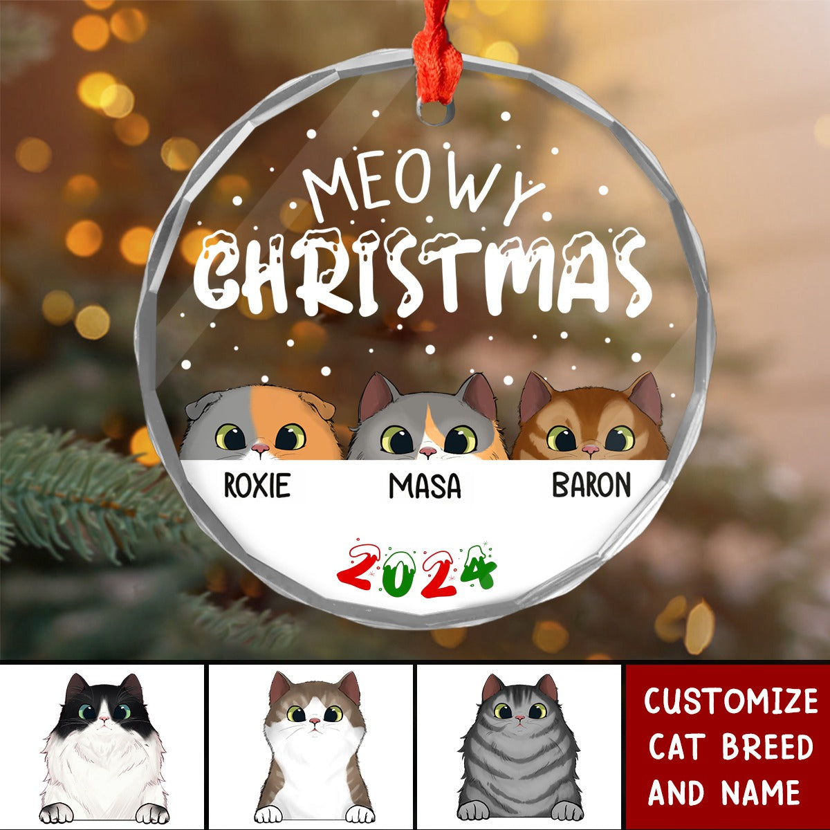 Cute Cats Meowy Christmas - Personalized Ornament, Gift For Cat Lover