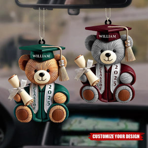 Graduation Bear - Personalized Acrylic Car Hanger, 2025 Senior Gift