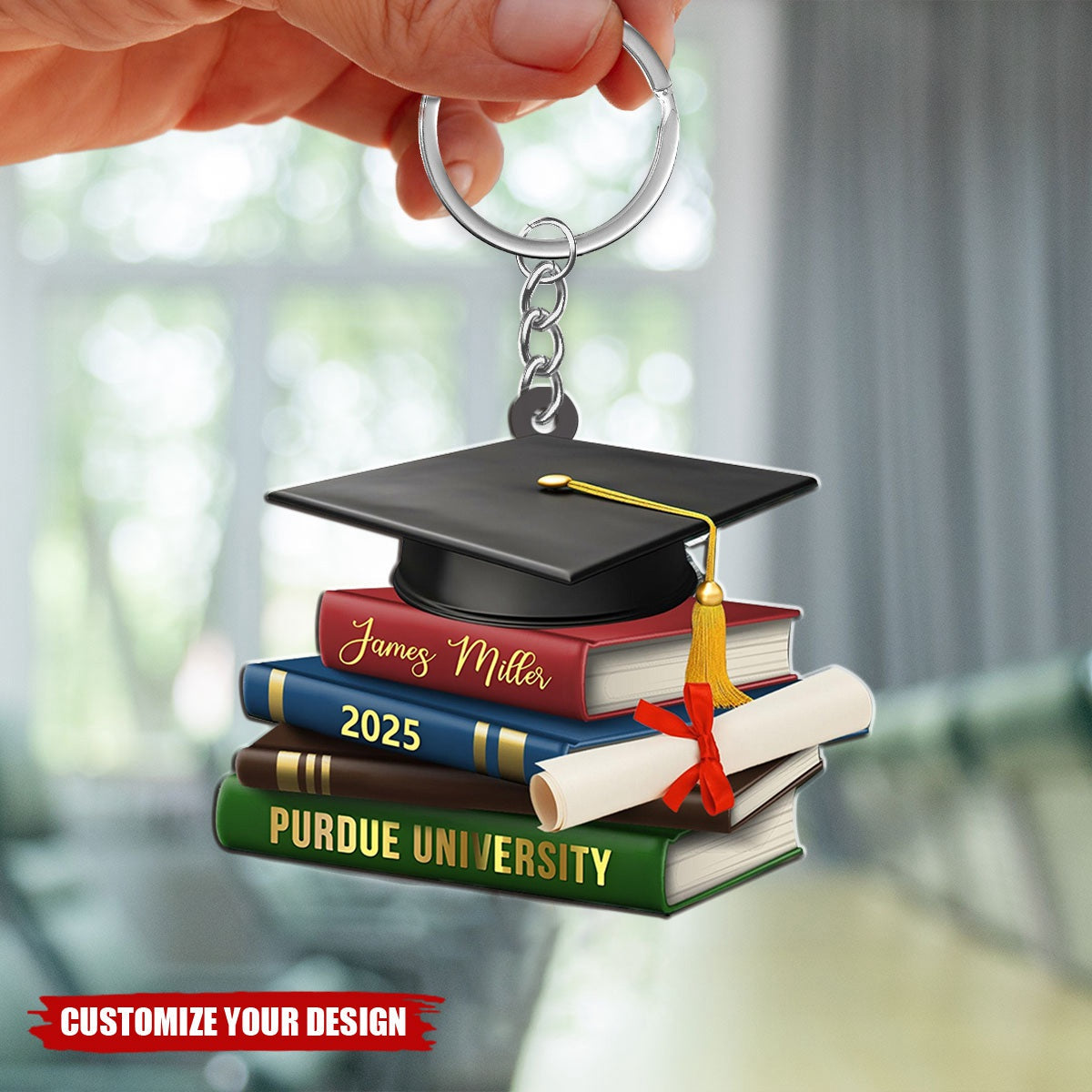 Personalized Graduation Keychain With Books, Class of 2025 Keychain