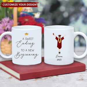 A Sweet Ending To A New Beginning- Personalized 2025 Graduate Mug