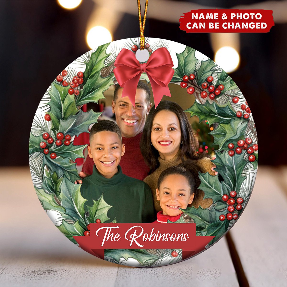 Personalized Christmas Photo Family Round Ornament