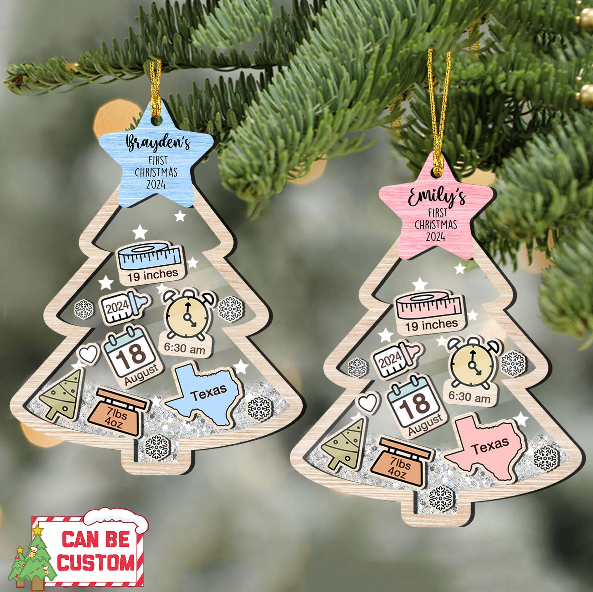 Personalized Baby 1st Christmas 2024 Ornament, Newborn Gift, Baby Shower Gift