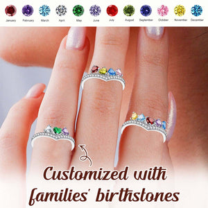 Personalized Grandma Mom Family 1-5 Heart Birthstone Ring