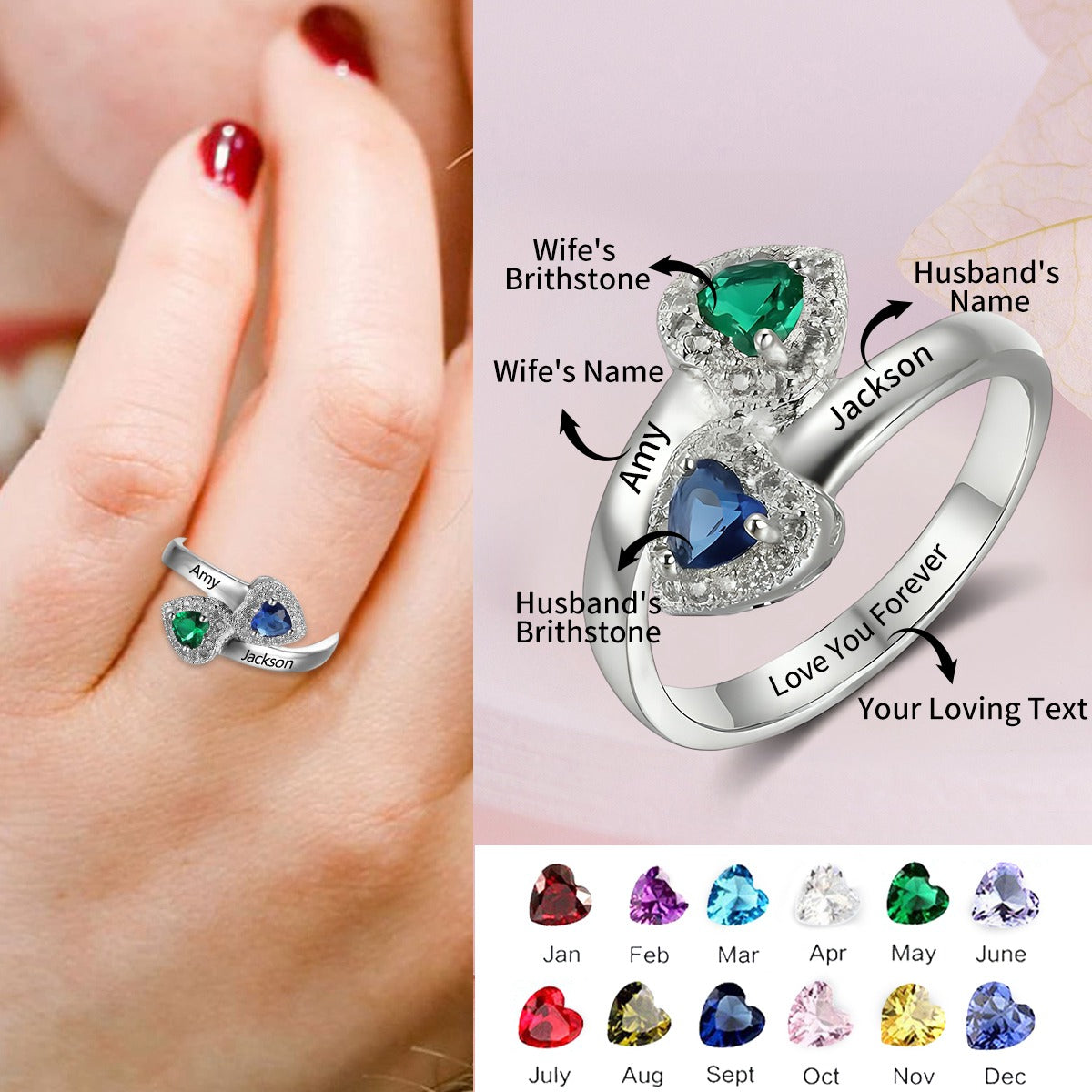 Love You Forever - Personalized Promise Birthstones Ring