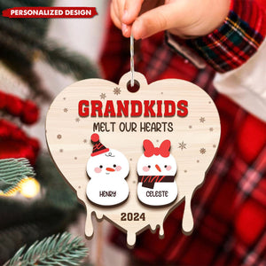 Grandkids Melt My/Our Hearts - Personalized Wooden Ornament, Gift For Family