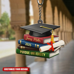 Personalized Graduation Keychain With Books, Class of 2025 Keychain