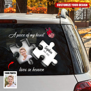 A Piece My Heart Lives In Heaven - Personalized Memorial Decal For Loss Of Loved One