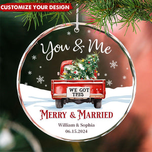 Personalized New Married Couple First Christmas Glass Ornament