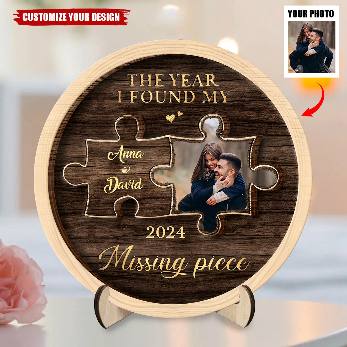 Custom Photo The Year I Found My Missing Piece - Personalized 2-Layered Wooden Plaque