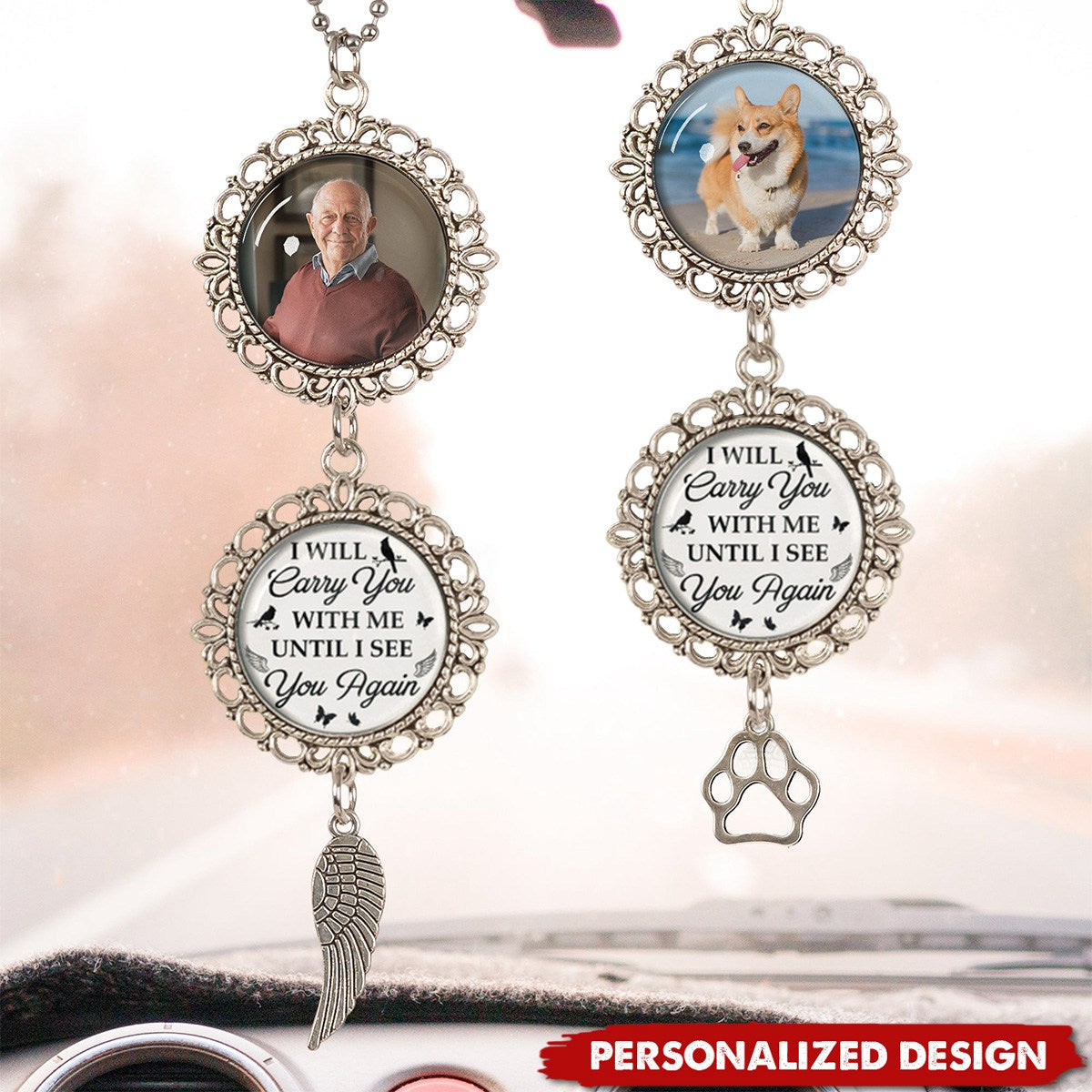 Memorial Car Ornament I Will Carry You With Me - Personalized Car Photo Ornament