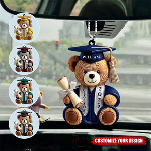 Graduation Bear - Personalized Acrylic Car Hanger, 2025 Senior Gift