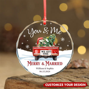 Personalized New Married Couple First Christmas Glass Ornament