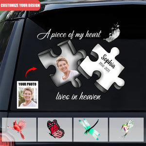 A Piece My Heart Lives In Heaven - Personalized Memorial Decal For Loss Of Loved One