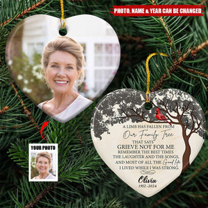 Personalized Memorial Cardinal Heart Shaped Ceramic Ornament