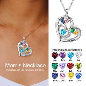 Specialized With Kids' Names and Heart Birthstones-Personalized Mom's Necklace