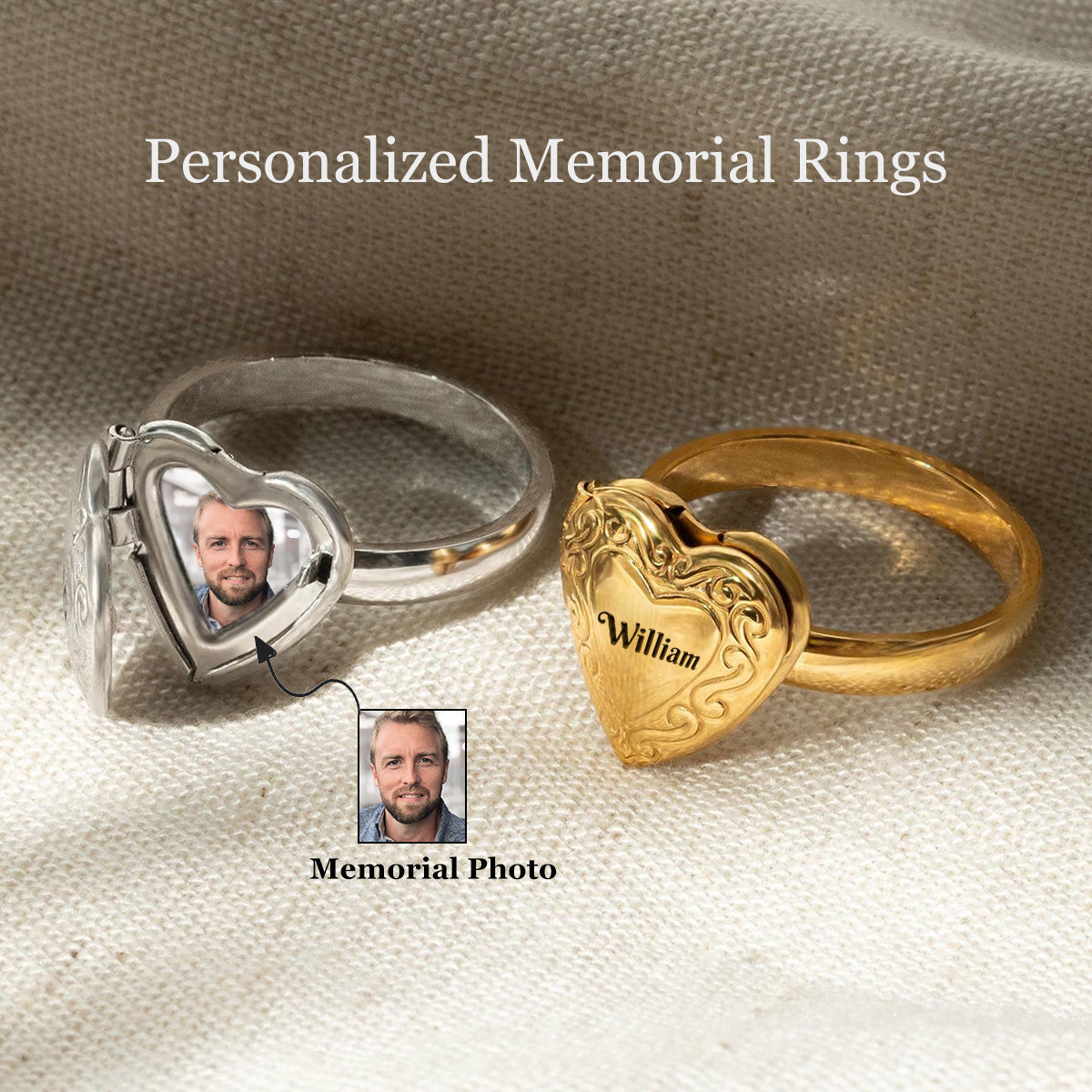 Personalized Memorial Rings, Heart Locket Ring with Photo