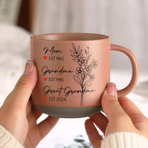 Birth Flower Family Gift - Personalized Pottery Mug