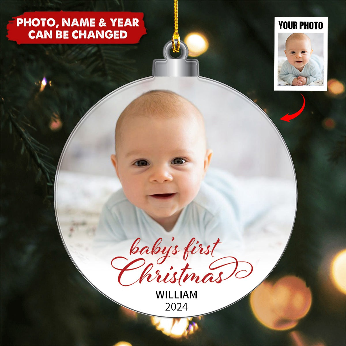 Personalized Baby's First Christmas Photo Ornament