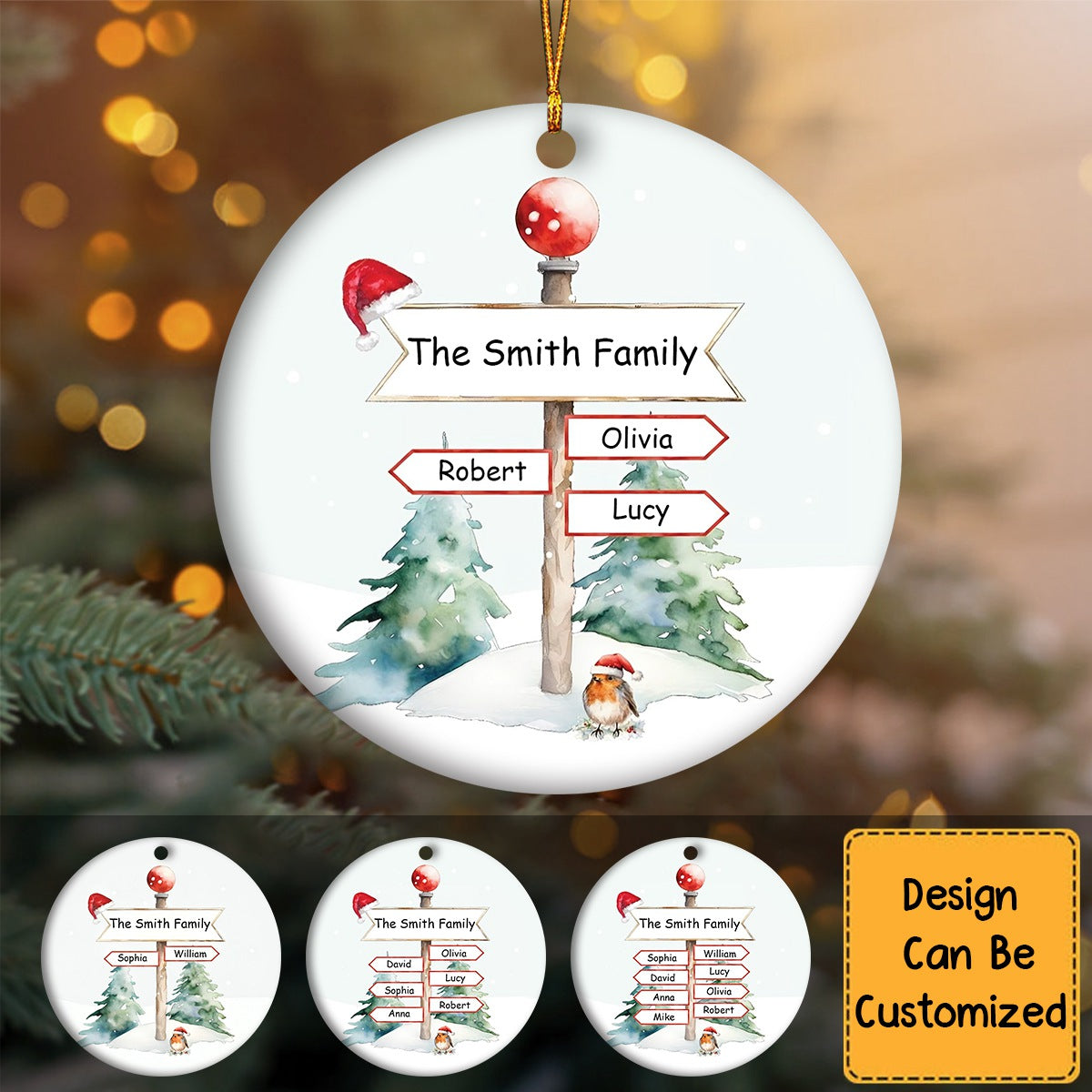 Personalised North Pole Sign Family Names Christmas Tree Ornament