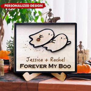 Sweet Funny Halloween Decor for Couples - Personalized Wooden Plaque With Stand