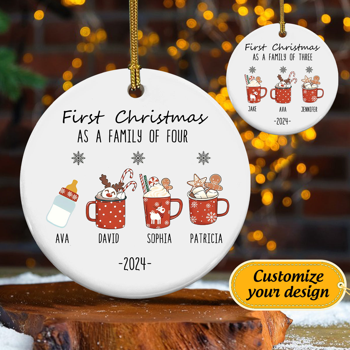 Personalized Christmas Cup Ceramic Ornaments,Cup Christmas Ornament