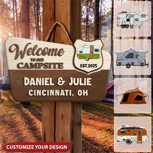 Welcome To Our Campsite - Personalized Wooden Sign