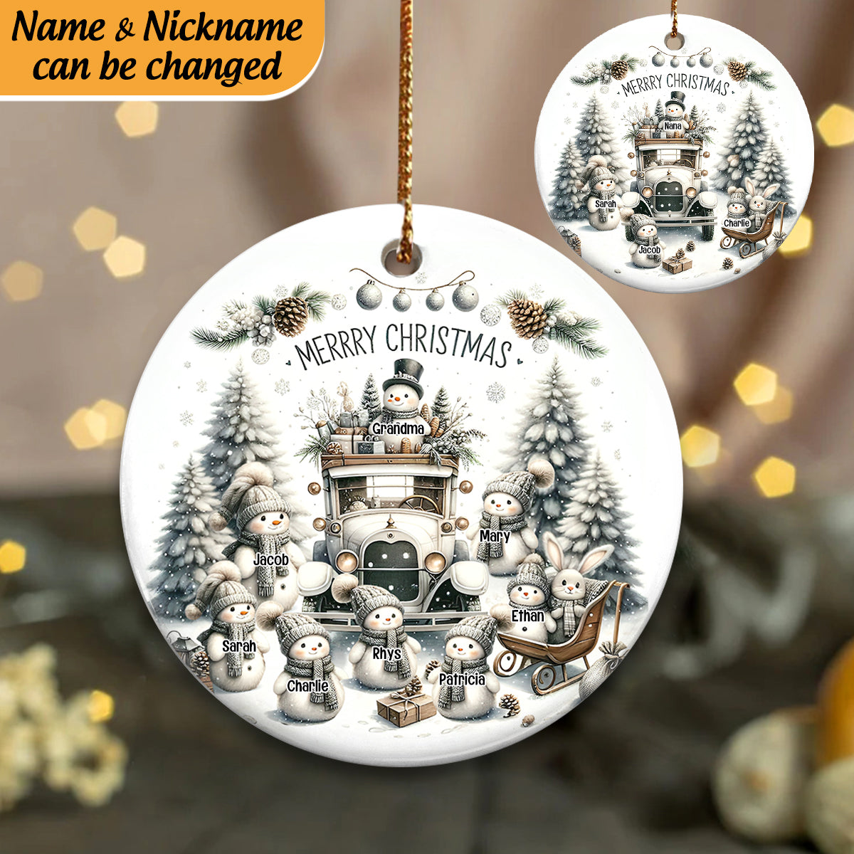 Personalized Snowman With Kids Christmas Ornament