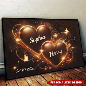 Two Hearts Beating As One - Couple Personalized Custom Horizontal Poster