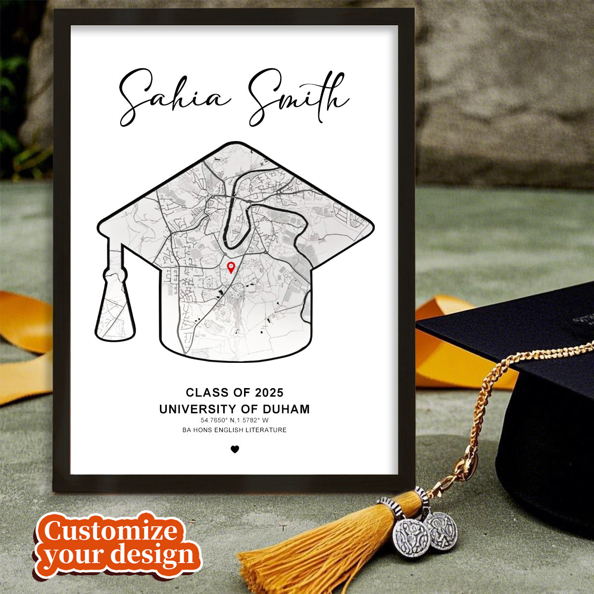 Graduation Print Map-Personalized Class Of 2025 Graduation Gifts