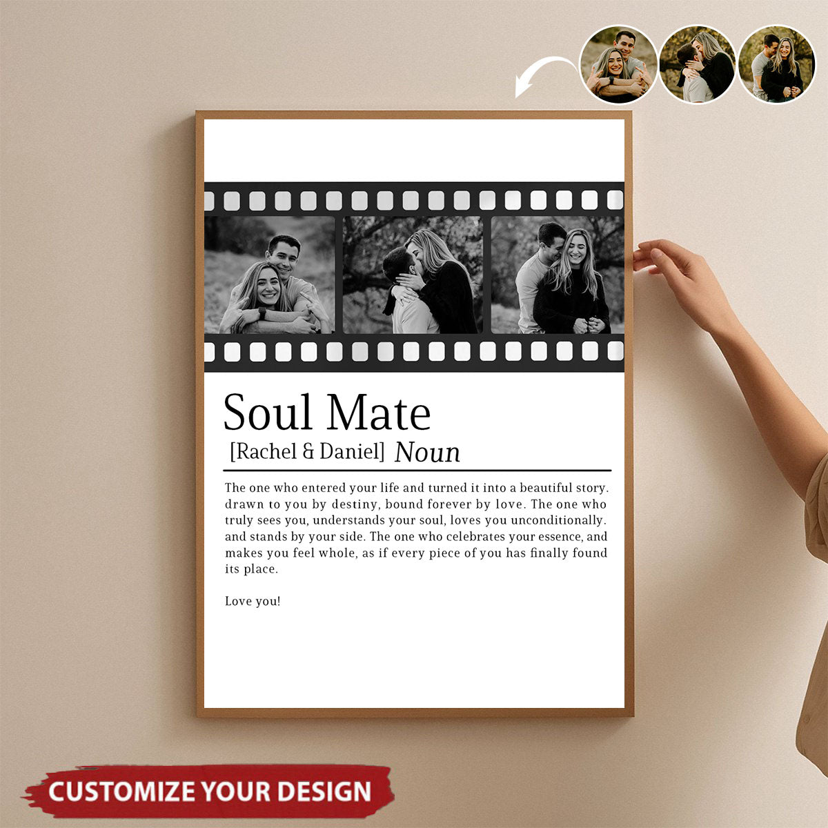 Personalized Soul Mate Horizontal Poster, Couple Definition Gift