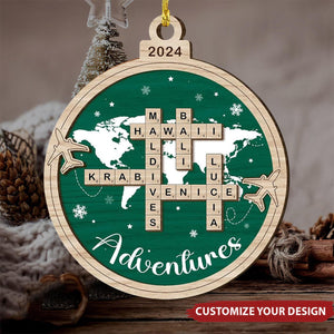 Personalized Travel Adventures Ornament, Travel Crossword Puzzle Ornament