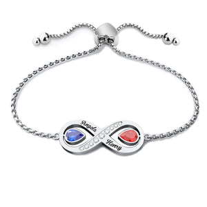 Personalized Couple Infinity Bracelet With 2 Birthstones & Engravings