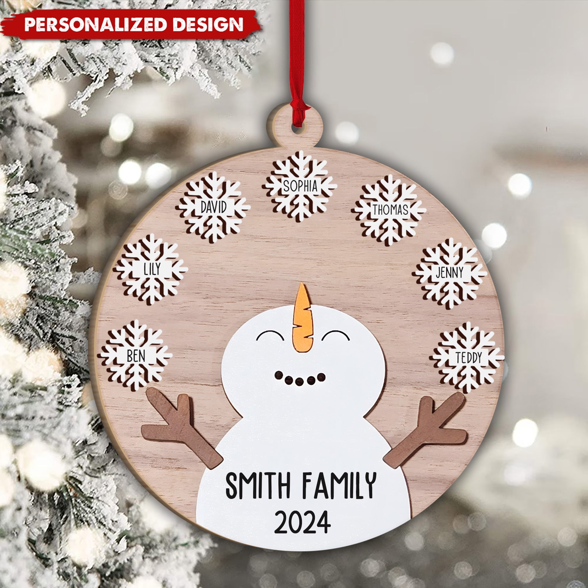 Personalized Double-Layer Christmas Snowman Snowflake Name Custom Ornament