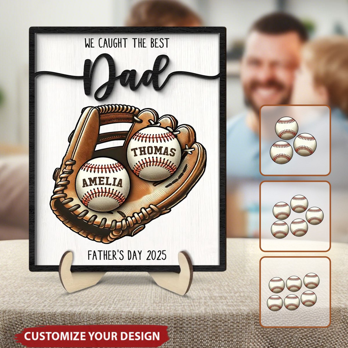 We Caught The Best Dad Throwing Ball-Personalized Wooden Plaque With Kid's Name