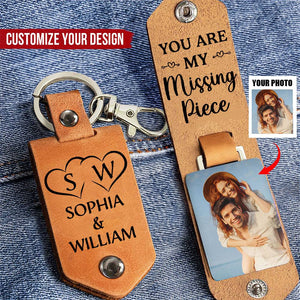 Custom Photo You Are My Missing Piece - Gift For Couples - Personalized Leather Photo Keychain