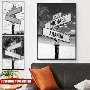 Personalized Intersection Street Sign Canvas, Gift For Couples Anniversary Poster