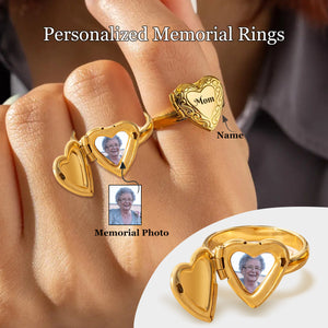 Personalized Memorial Rings, Heart Locket Ring with Photo