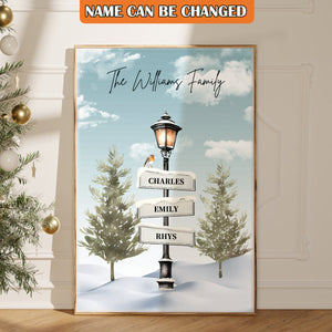 Personalized Family Christmas Tree Sign Post Canvas - Gifts For Family