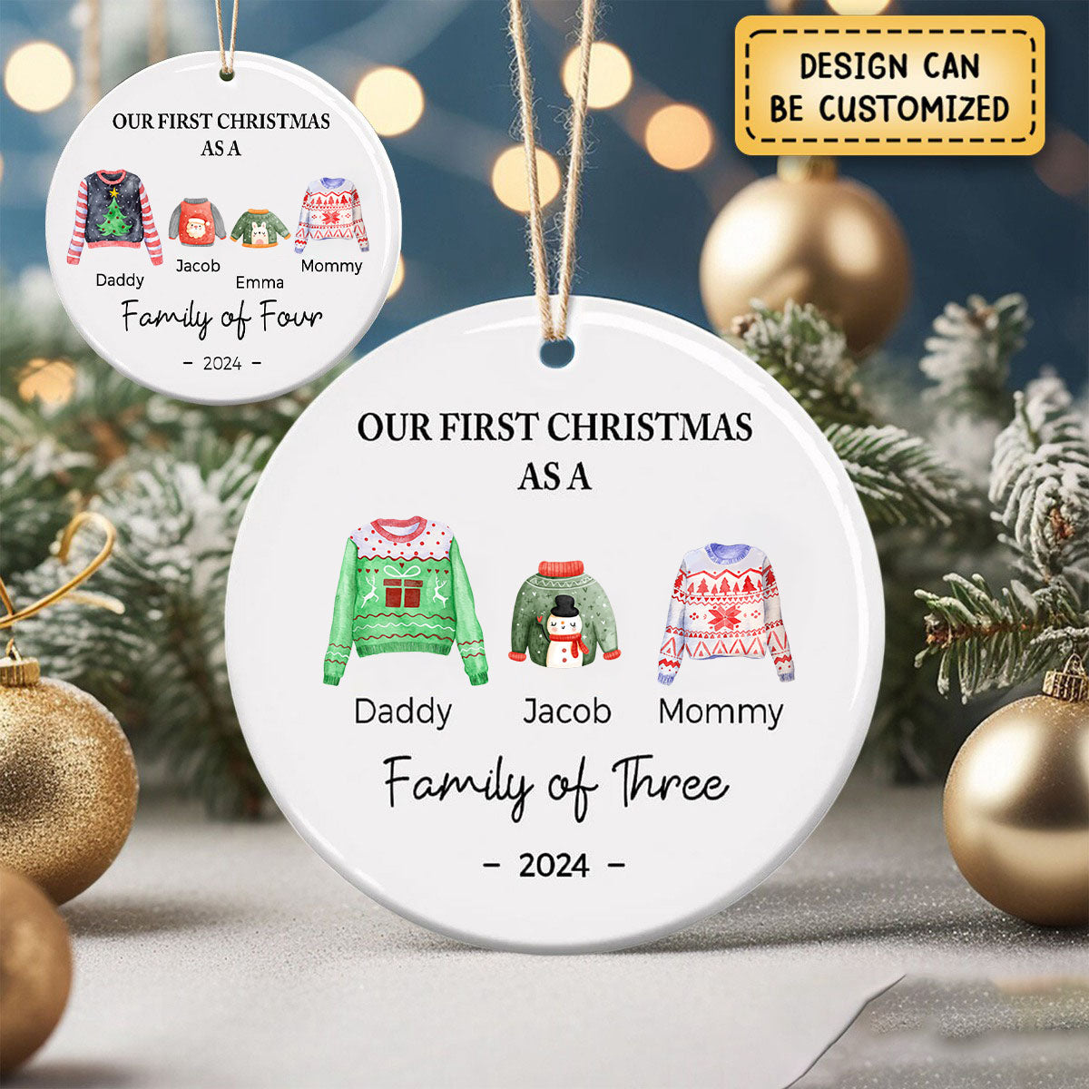 Personalized Our First Christmas As A Family Of Three Ornament- Gifts For Family