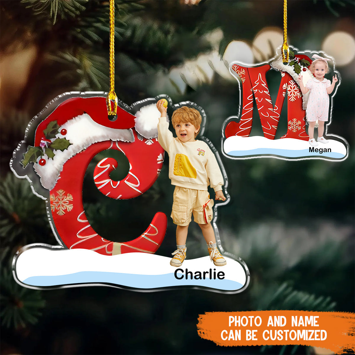 Christmas Letter & Photo Ornament Initial Christmas Ornament-Gift for Kids