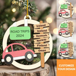 Personalized Memory Road Trip Travel Christmas 2-Layer Wood Ornament