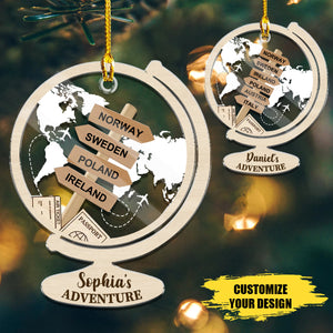 Personalized Travel Adventure Ornament, Custom Traveling Destination Acrylic Ornament