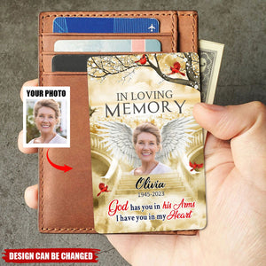 Memorial Upload Photo Wings In Loving Memory - Personalized Metal Wallet Card